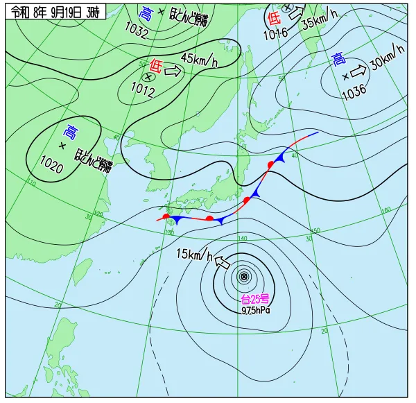 2026年9月19日3時の速報天気図