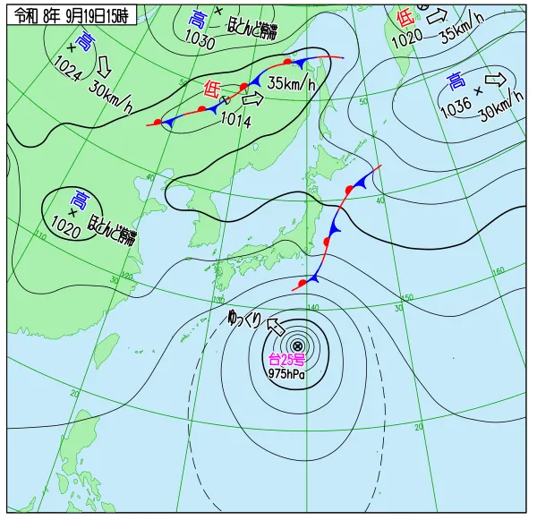 2026年9月19日15時の速報天気図
