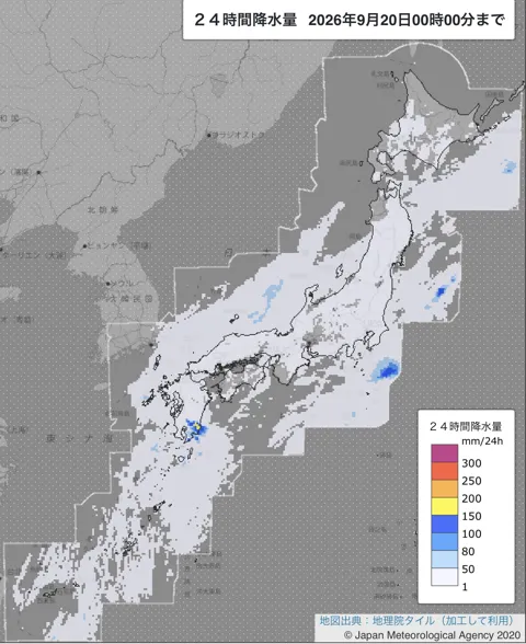 2026年9月19日の日本周辺の日解析雨量の図