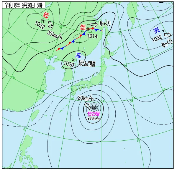 2026年9月20日3時の速報天気図