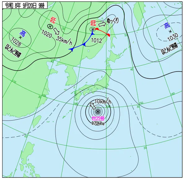 2026年9月20日9時の速報天気図
