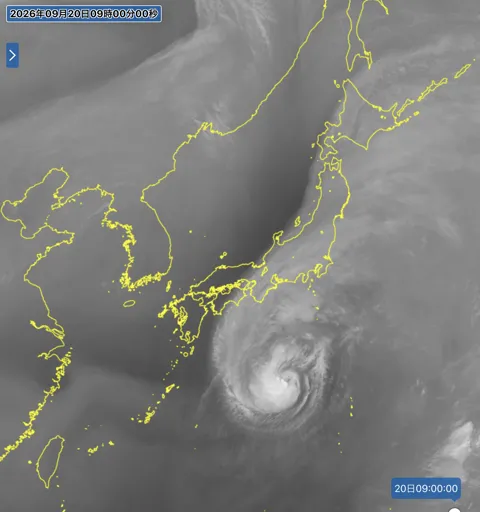 2026年9月20日9時の日本周辺の衛星水蒸気画像