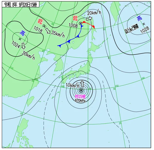 2026年9月20日15時の速報天気図