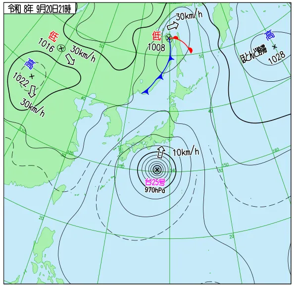 2026年9月20日21時の速報天気図