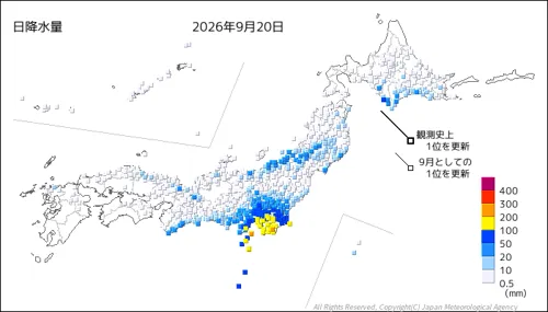 日本のアメダス日降水量の図