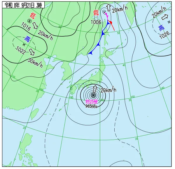 2026年9月21日3時の速報天気図