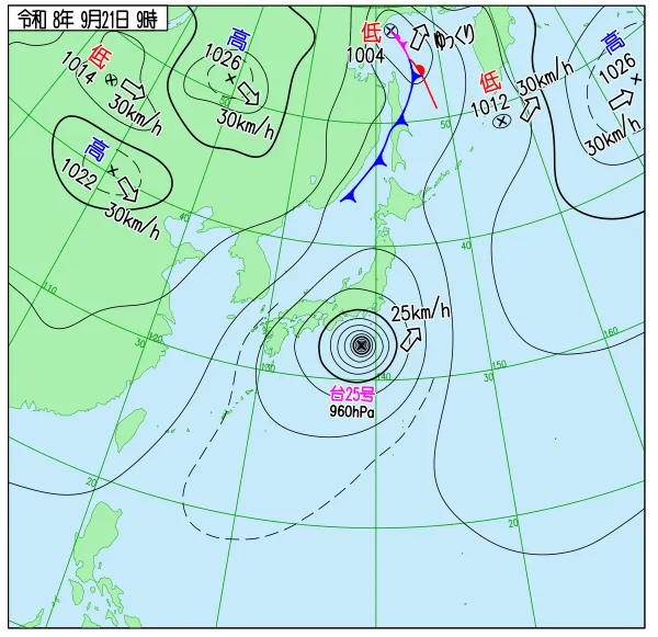 2026年9月21日9時の速報天気図