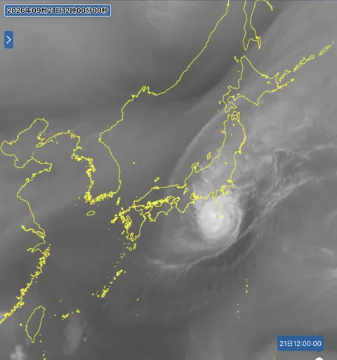 2026年9月21日12時の日本周辺の衛星水蒸気画像