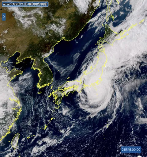 2026年9月21日15時の日本周辺の衛星可視画像