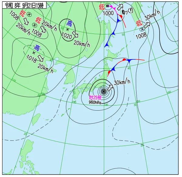 2026年9月21日15時の速報天気図