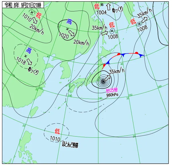 2026年9月21日21時の速報天気図