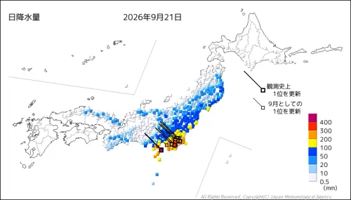 日本のアメダス日降水量の図