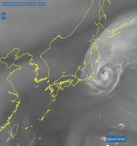 2026年9月21日24時の日本周辺の衛星水蒸気画像