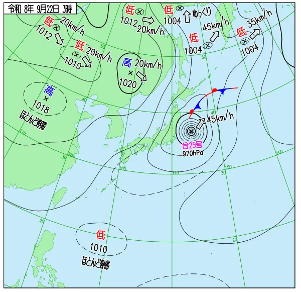 2026年9月22日3時の速報天気図