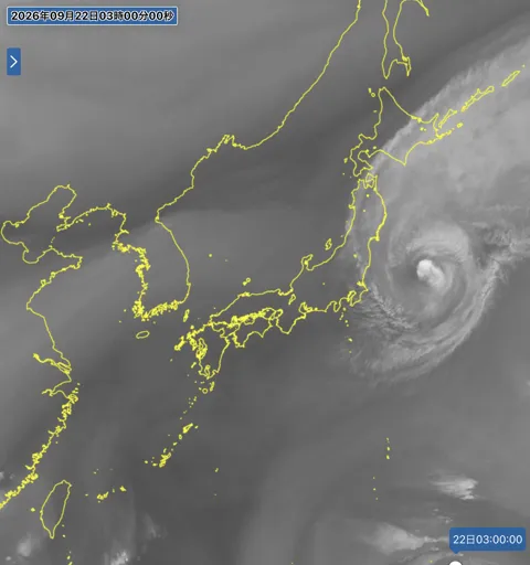 2026年9月22日3時の日本周辺の衛星水蒸気画像