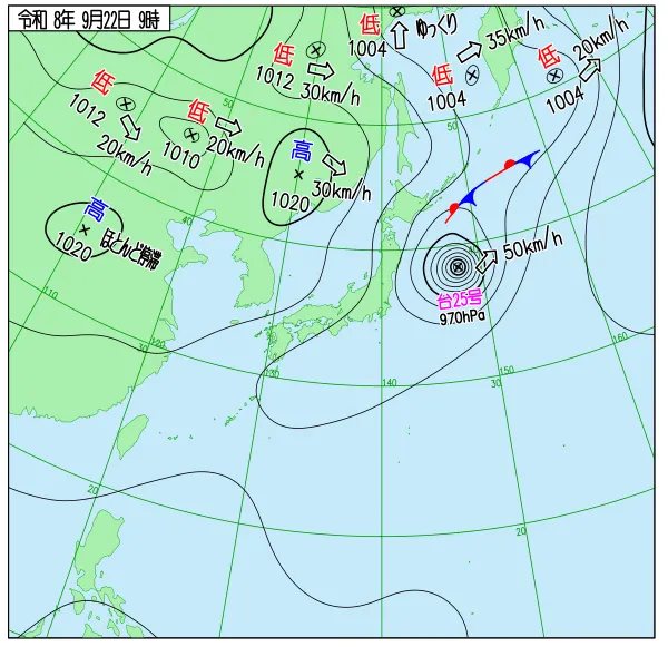 2026年9月22日9時の速報天気図