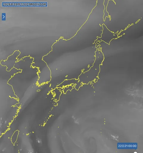 2026年9月22日21時の日本周辺の衛星水蒸気画像