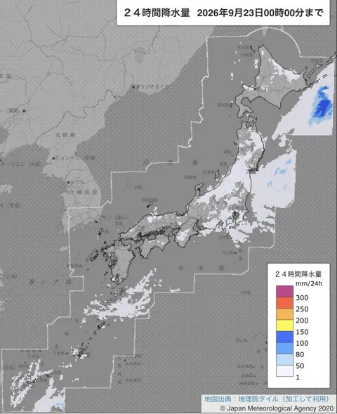 2026年9月22日の日本周辺の日解析雨量の図