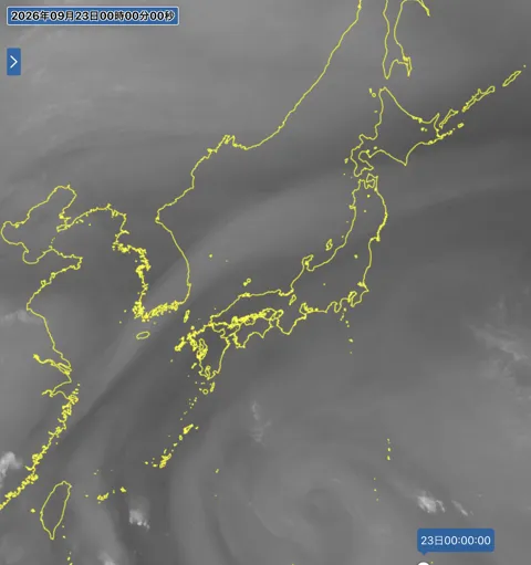 2026年9月22日24時の日本周辺の衛星水蒸気画像