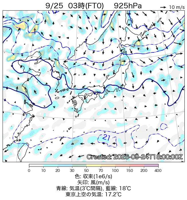 2026年9月25日の日本周辺の925hPa天気図（3時）