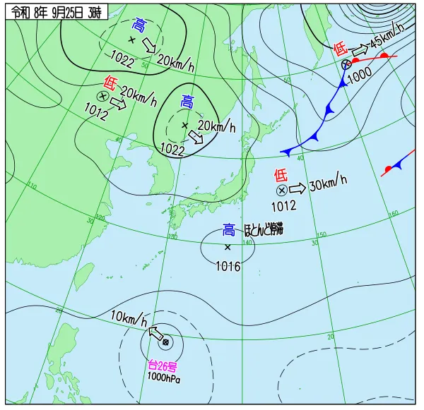 2026年9月25日3時の速報天気図