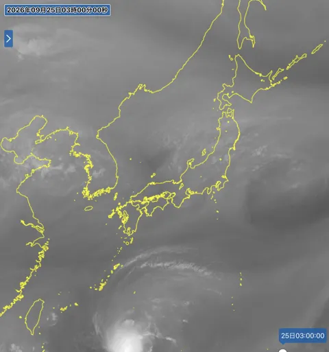 2026年9月25日3時の日本周辺の衛星水蒸気画像