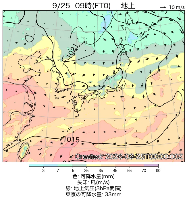 2026年9月25日の日本周辺の地上天気図（9時）