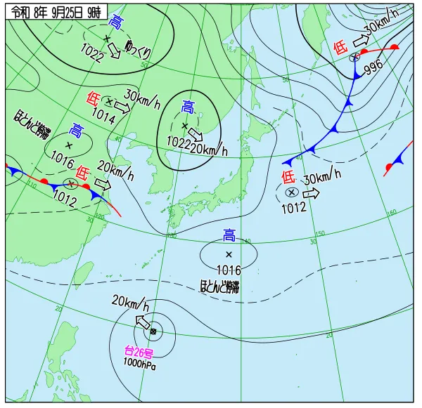2026年9月25日9時の速報天気図