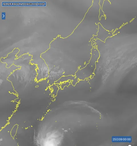 2026年9月25日9時の日本周辺の衛星水蒸気画像
