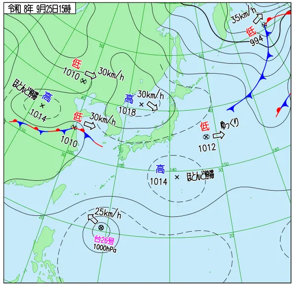 2026年9月25日15時の速報天気図