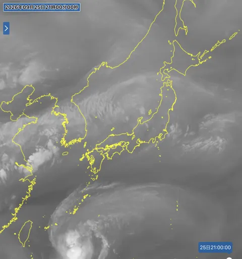 2026年9月25日21時の日本周辺の衛星水蒸気画像