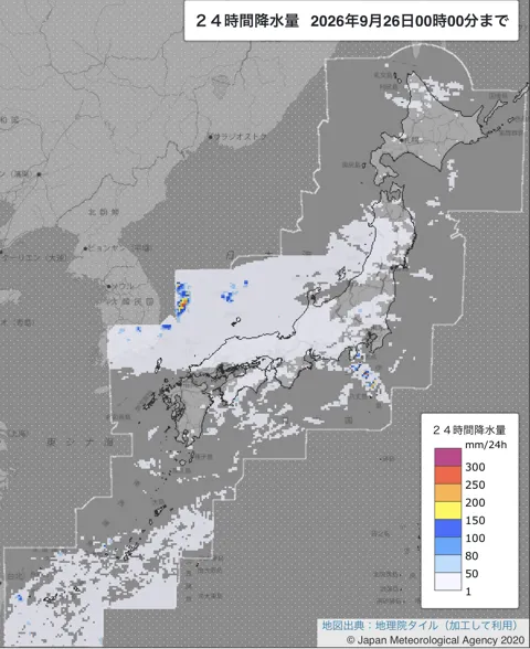 2026年9月25日の日本周辺の日解析雨量の図