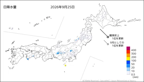 日本のアメダス日降水量の図