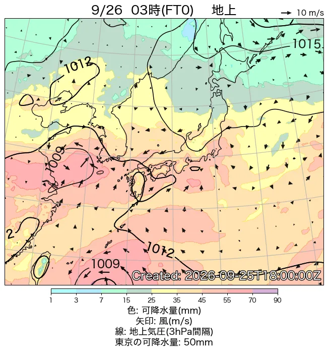 2026年9月26日の日本周辺の地上天気図（3時）