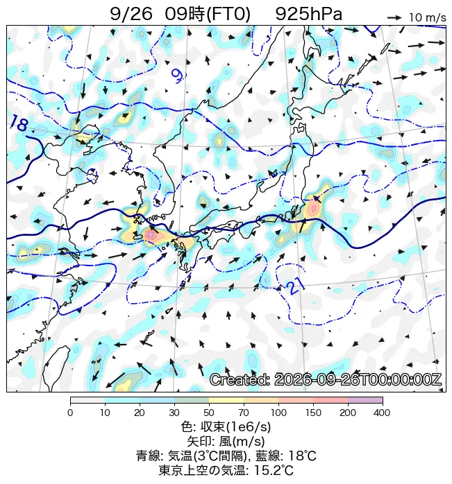 2026年9月26日の日本周辺の925hPa天気図（9時）