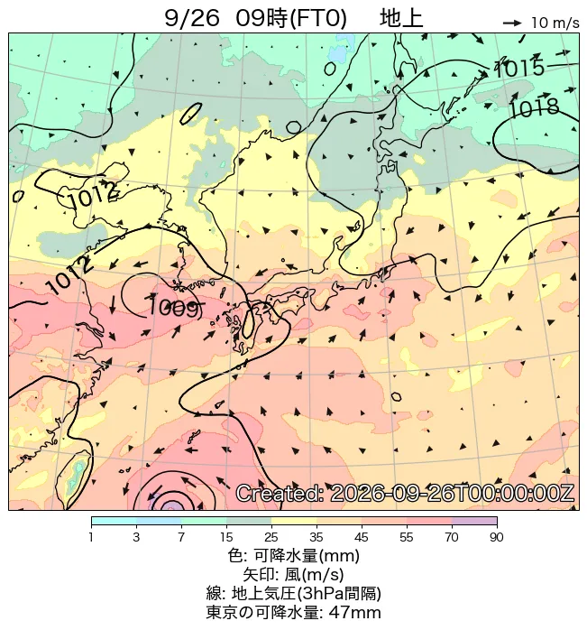 2026年9月26日の日本周辺の地上天気図（9時）