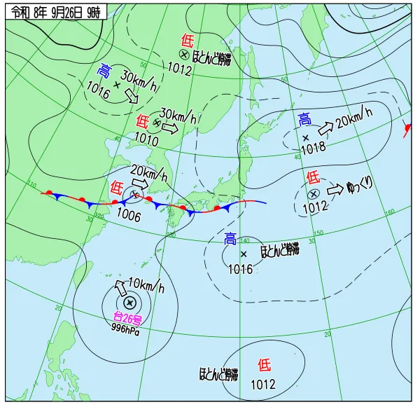 2026年9月26日9時の速報天気図