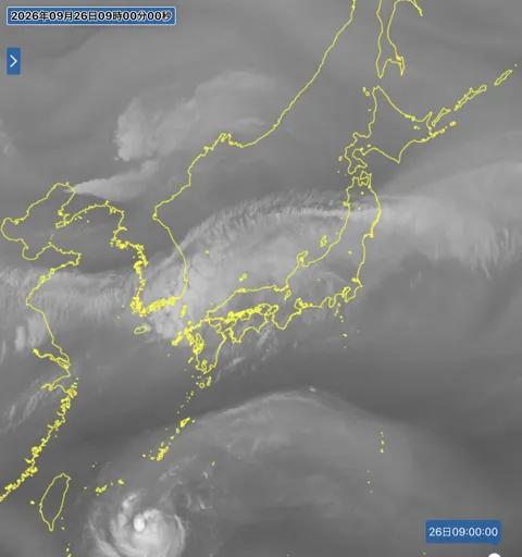 2026年9月26日9時の日本周辺の衛星水蒸気画像
