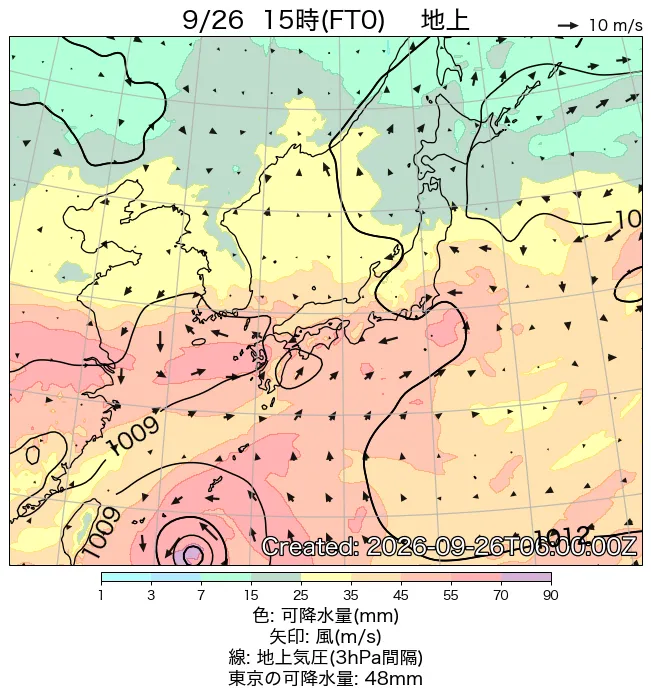 2026年9月26日の日本周辺の地上天気図（15時）