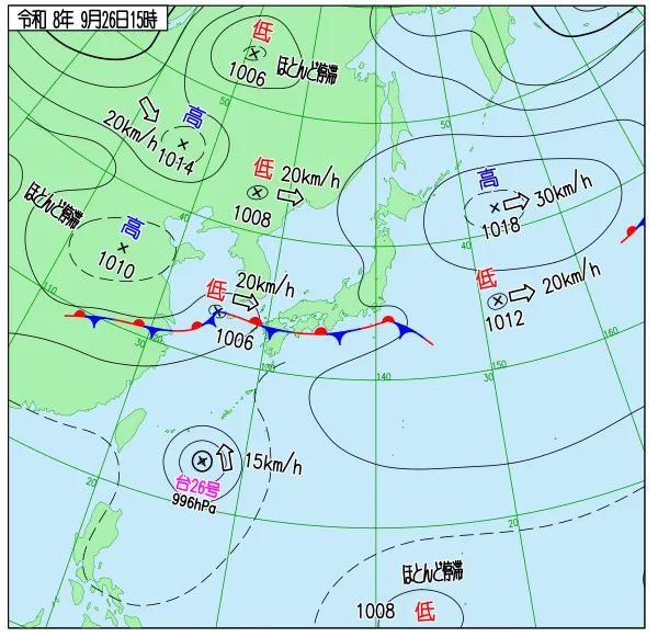 2026年9月26日15時の速報天気図