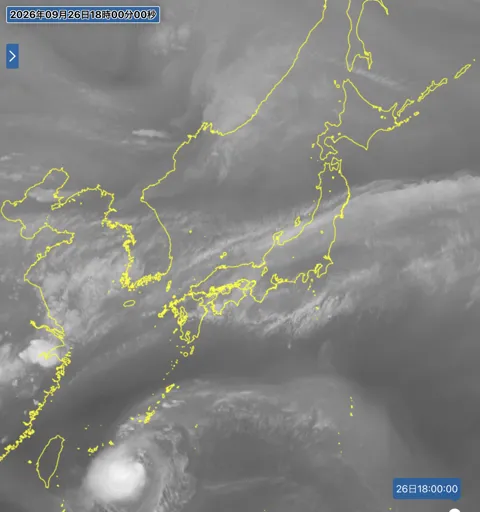 2026年9月26日18時の日本周辺の衛星水蒸気画像