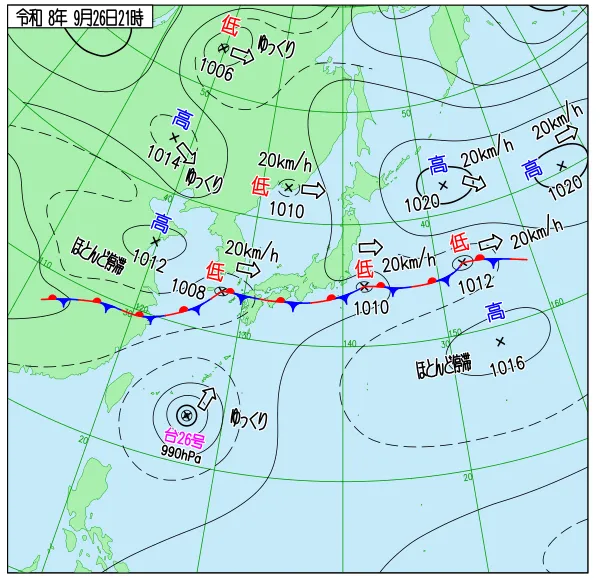 2026年9月26日21時の速報天気図
