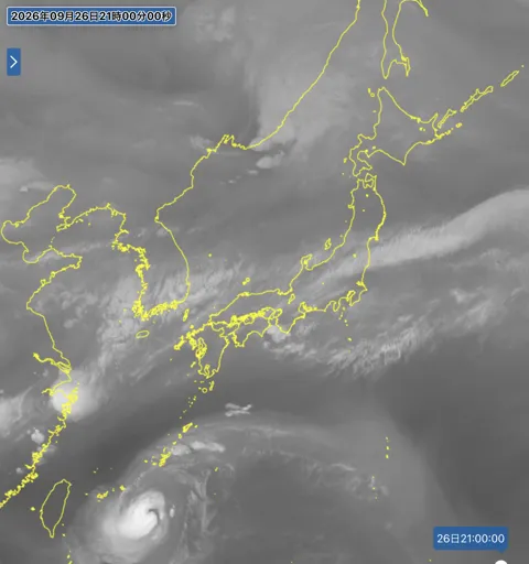 2026年9月26日21時の日本周辺の衛星水蒸気画像