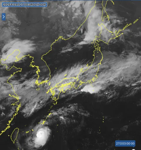 2026年9月27日3時の日本周辺の衛星赤外画像