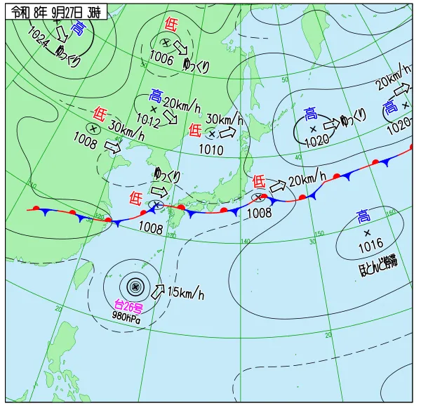 2026年9月27日3時の速報天気図