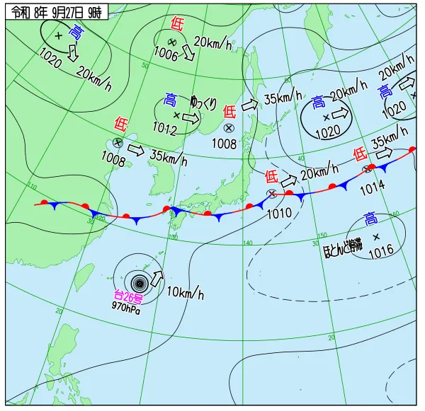 2026年9月27日9時の速報天気図