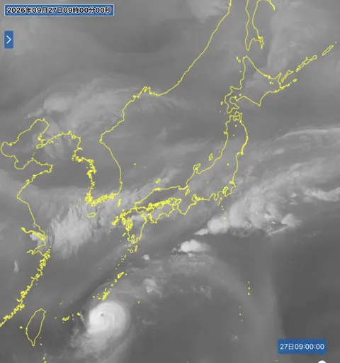 2026年9月27日9時の日本周辺の衛星水蒸気画像
