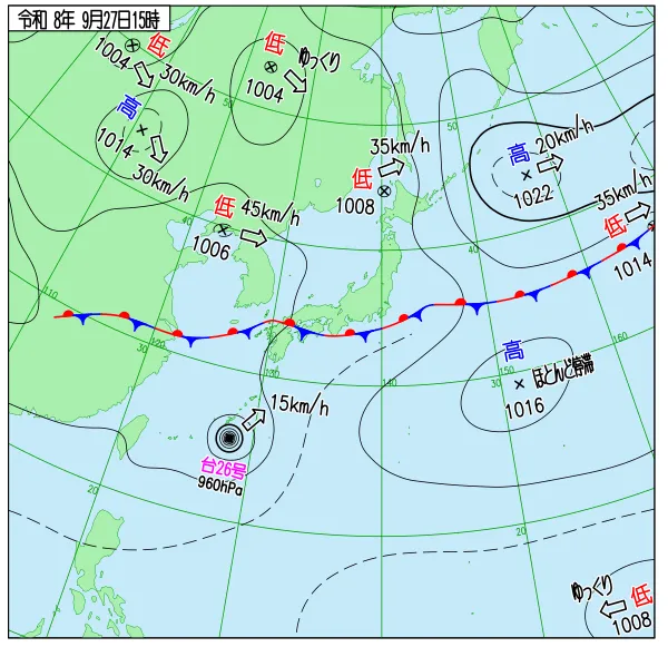 2026年9月27日15時の速報天気図