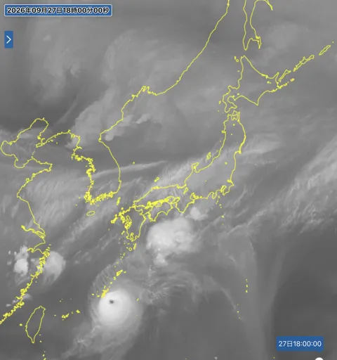 2026年9月27日18時の日本周辺の衛星水蒸気画像