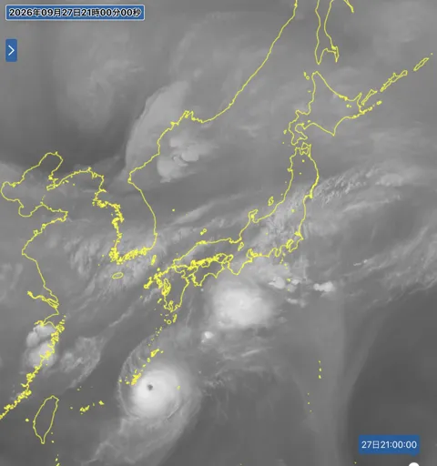2026年9月27日21時の日本周辺の衛星水蒸気画像